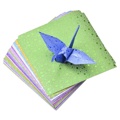 URROMA Glitter Origami - 84pcs Pentagram Pattern Pearlescent Handcraft Paper, 15CM, Star