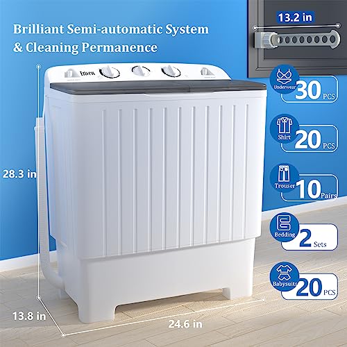 Erivess 22lbs Portable Twin Tub Washing Machine with Drying Rack, 13lbs Washer Mini Compact Laundry Machine with 9lbs Spinner, Semi-automatic Washer Combo for Dorms, Apartments (22lbs) - Thumbnail 4