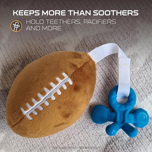Image of Los Angeles Rams Plush Football Pacifier Holder by Smilo - Officially Licensed NFL Soother Holder - Soft Plush Toy and Dummy Holder - Fits Any Pacifier - Stroller Accessory & Newborn Essential