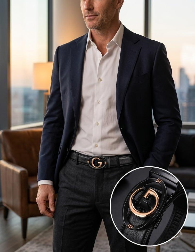 Image of WildHorn Men's Genuine Leather Belt for Men| Premium Auto-Lock Buckle | Adjustable up to 48 inch | Formal & Casual Wear | Micro-Adjust Fit | Stylish Gift Box Included