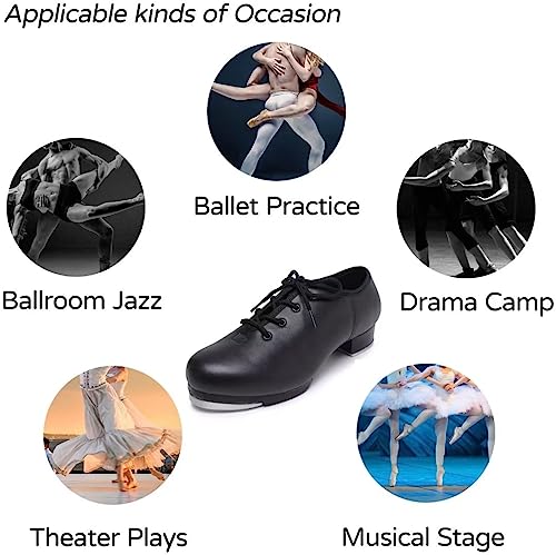 Jazz Tap Shoes for Woman: Leather Lace Up Tap Dance Shoes for Girls and Adult - Flat Heel Split Sole Tap Jazz Shoes for Boys and Man3