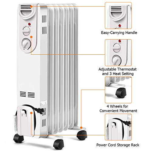 Costway Oil Filled Radiator Heater, 1500W Portable Oil Heaters With 3 Heat Settings, Adjustable Thermostat, Overheat & Tip-Over Protection, Electric Space Heater For Living Room Bedroom Indoor Use #TOP6