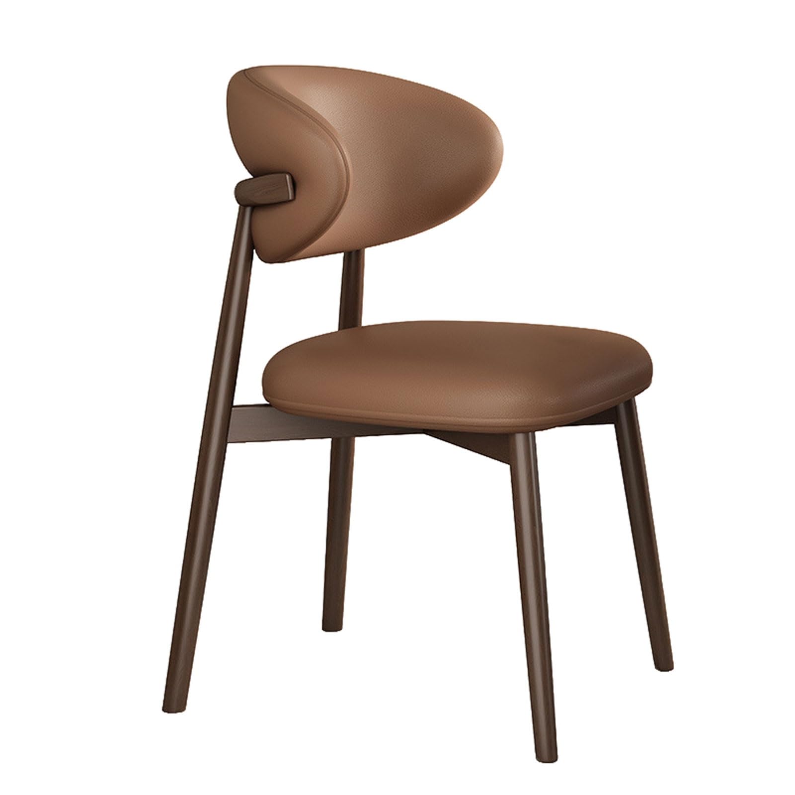 MESCXTY Mid Century Modern Dining Chairs Wooden Farmhouse Leather Upholstered Kitchen Side With Curved Backrest & Legs(Walnut+Coffee Brown)