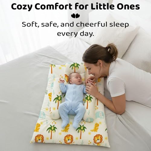 Image of StarAndDaisy Newborn Baby Bedding Set, Baby Bed Soft & Breathable, Godari Boys & Girl Design, Cushioned Mattress Sheet with 2 Side Bolster Pillows & 1 Head Pillow.