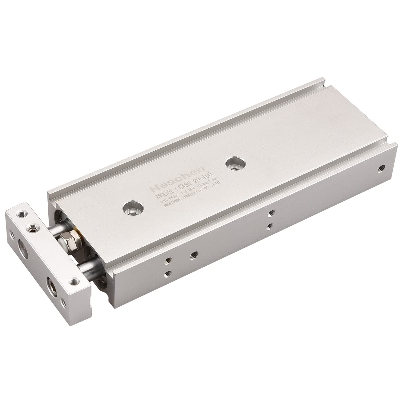 Heschen Doppio cilindro pneumatico in alluminio CXSM 20-100 Piastra di guida Doppia asta Guida Cuscinetto scorrevole pneumatico ammortizzato Foro 20 mm Corsa 100 mm Doppio effetto