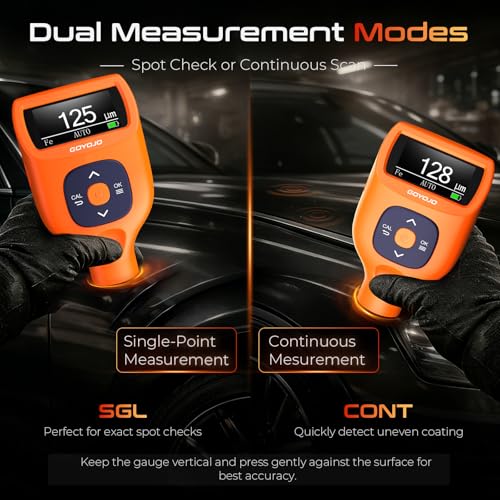 GOYOJO Lackdickenmessgerät Auto 0–2000 μm – Schichtdickenmessgerät Digital für Auto Karosserie, Misst auf Stahl Aluminium Zink, Ideal für Gebrauchtwagenprüfung mit Auto-Erkennung