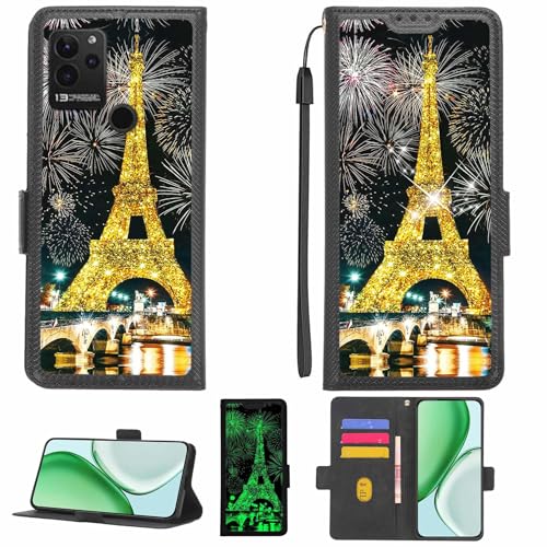 Aroepurt Case Compatible for Lava Blaze 4g Phone Case Flip Cover [with Tempered Glass Screen Protector][RFID Blocking][Gold Glitter+Luminous] LPT-TT