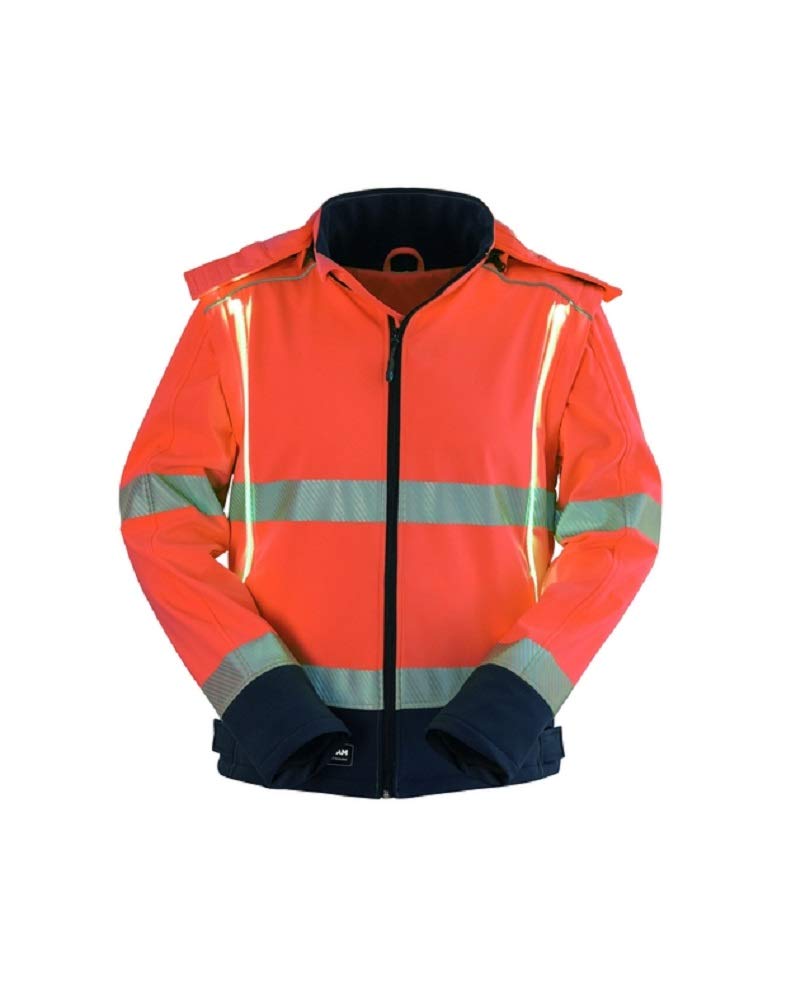 ROSSINI HH626 Giubbotto softshell unisex FlashUp Hi-Vis alta visibilità impermeabile bande retroriflettenti chiusura con zip cappuccio removibile Giallo/Blu