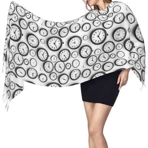 Vintage Clock Face Print Pashmina Shawls Scarf Wraps for Women, Fall Winter Scarves Large Blanket Scarf3