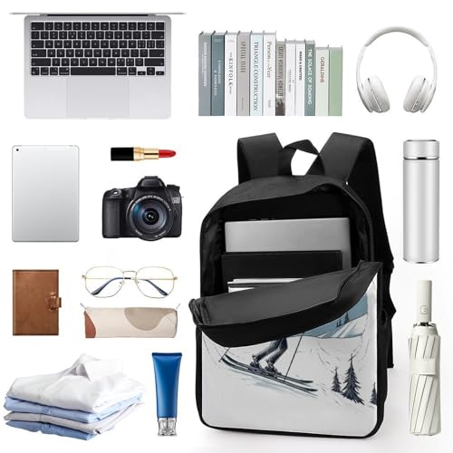 17 Inch Backpack Large Capacity Skiing Theme Shoulder Bags Casual Daypack Lightweight Laptop Backpack3