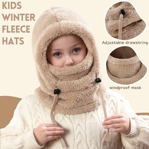 Image of Kids Winter Fleece Hats Balaclava 2PCS,Warm Ski Face Mask Windproof Adjustable Full Cover Neck Warmer for Boys Girls 3-10Y