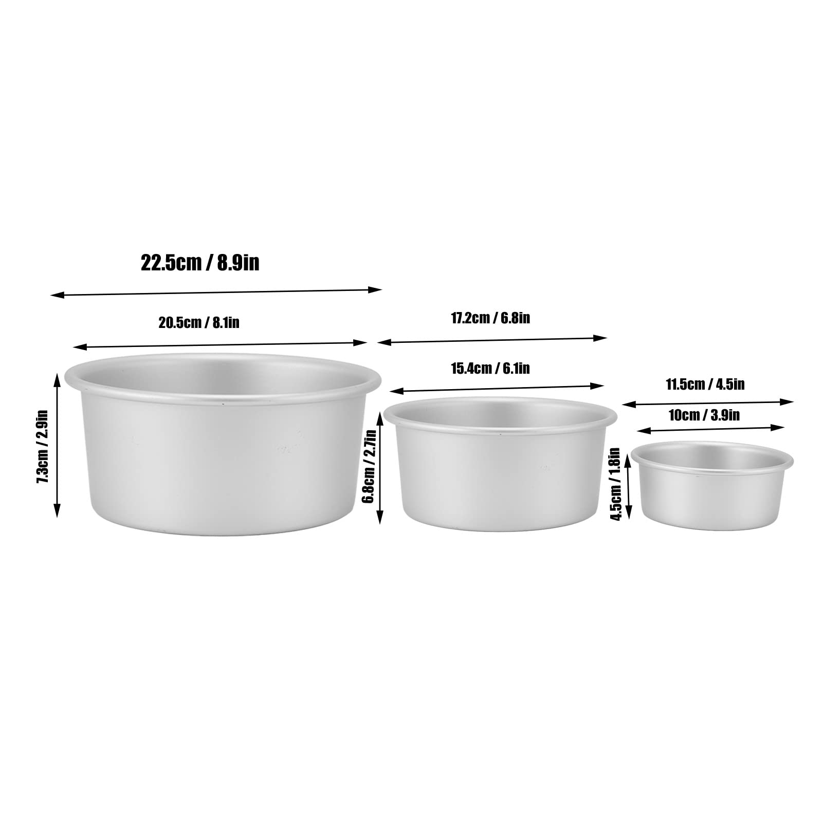Set Tortiere Rotonde In Alluminio Antiaderente - 3 Pezzi Con Fondo Removibile, 4-6-8 Pollici