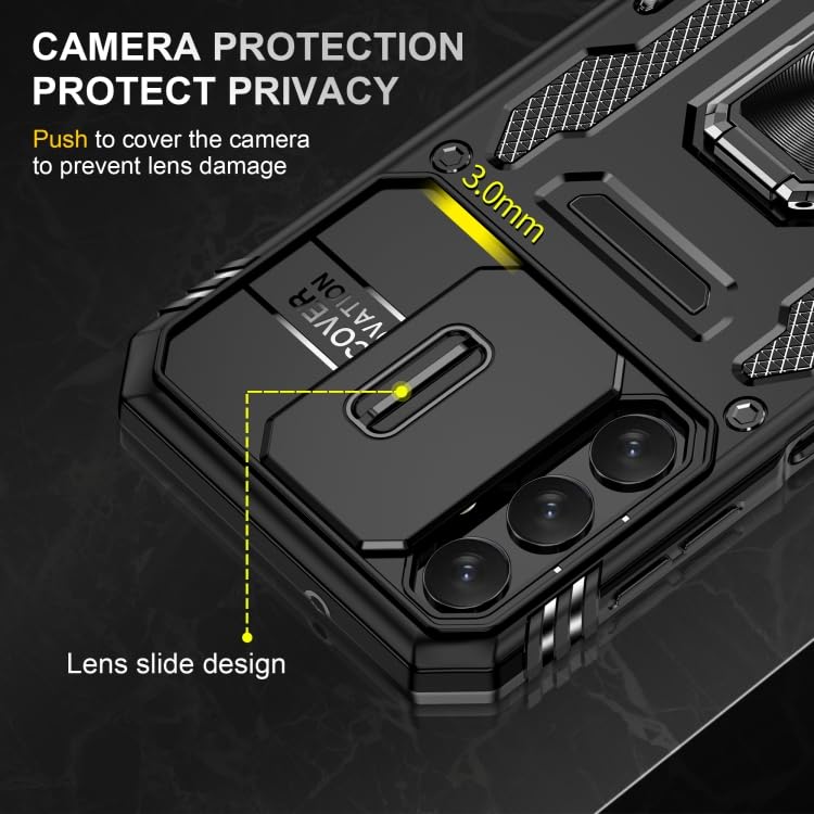 Image of ShieldTech Back Cover Case Compatible for Samsung Galaxy A15 5G with Slide Camera Cover & Rotated Ring Kickstand | Military Grade Mobile Phone Cover Case for Samsung Galaxy A15 5G (Black)