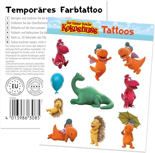 9-tlg. Tattoo-Set * DER KLEINE DRACHE KOKOSNUSS * als Mitgebsel oder Geschenk | Sticker Bilder Kinder Kindertattoo Kindergeburtstag Geburtstag