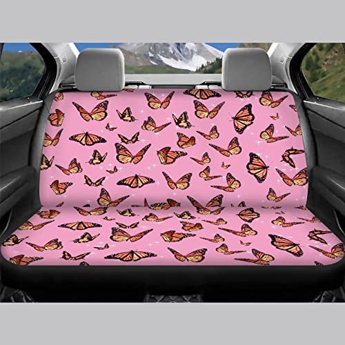Image of Pink Butterfly Print Automotive Seat Cover Full Set Custom Front Back Seat Cover Easy Install Soft Breathable Universal Car Seat Protector for Women Men Fitted Car Interior Accessories for Trucks