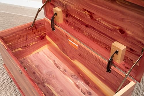 Image of Rustic Red Door Co. Cedar Hope Chest with Waterfall Top, Amish Made Wooden Storage Trunk Box for Bedroom, Blanket, Clothes, Anti-Slam Hinges and Lock, 42 inch, Cedar Wood, Natural Stain