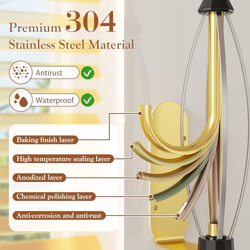 Image of Paper Towel Holder Under Cabinet with 2 Hooks, Paper Towel Holder Wall Mount with Damping Effect, Self-Adhesive or Drilled Paper Roll Holders for Kitchen, Bathroom, RV(Gold)