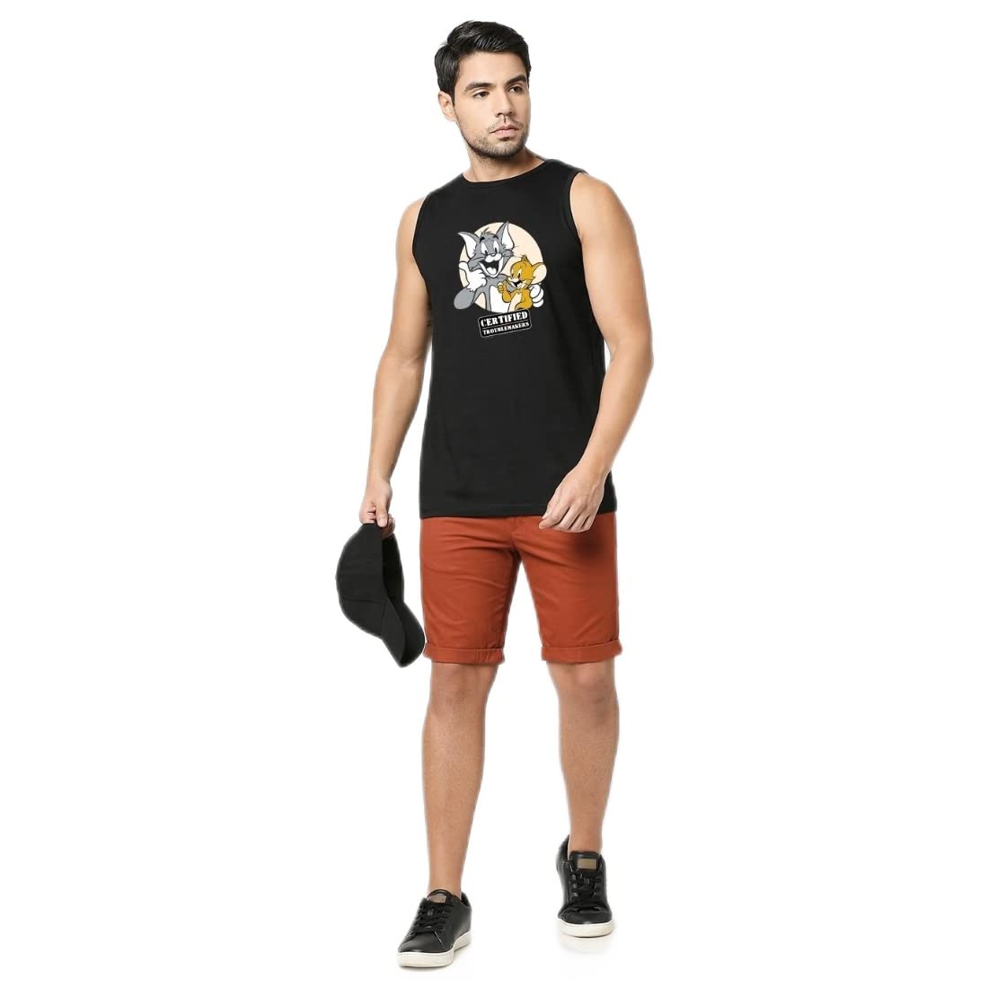 bewakoof Men Certified Troublemakers Graphic Print Black Sleeveless Round Neck Vest-picture-26