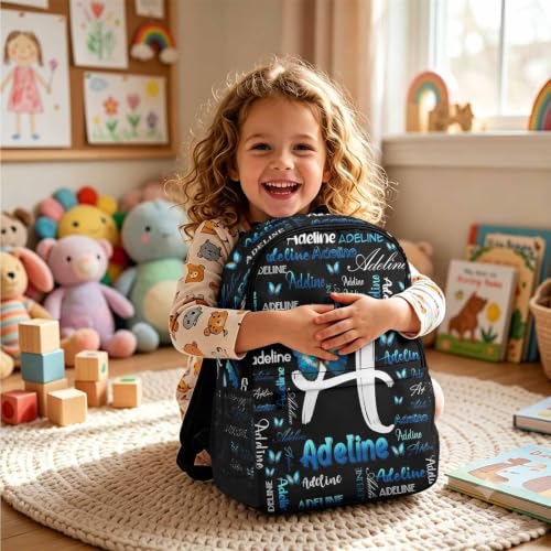 Image of Custom Backpack for Kids Personalized Girls Backpacks Back to School Set | Kids Customized Toddler Backpack for Girl with Lunch Bag Book Bag Kindergarten Prek Preschool Gifts Black Butterfly Initial