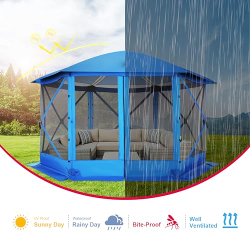 Image of COBIZI 12x12 FT Pop Up Canopy Stargazing Tent, Gazebos On Clearance with Removable Roof,Instant Screened in Gazebo, Screen Tents Portable carpas para Patio for Outdoor Camping,Backyard, Garden, Blue