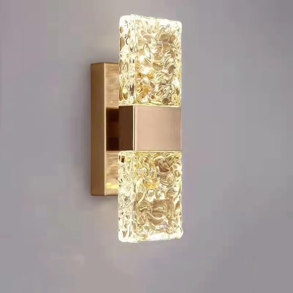 HYJAUSXB Crystal Glass LED Wall Sconce - Dimmable Modern Lighting for Bathroom Vanity, Bedroom, Hallways, and Staircases