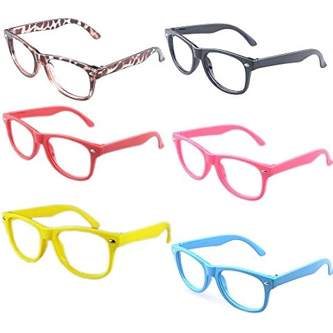 Kaptin 6 Pack Retro Children Stylish Cute Glasses Frame Without Lenses, Childrens Fake Eye Glasses Cover