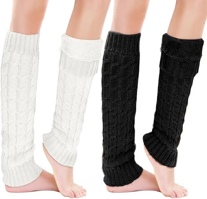 2 Pairs Winter Fleece Lined Leg Warmers for Women Skating Leg Warmer Long Boot Socks for Women