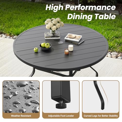 Image of Soohow Outdoor Dining Set for 6, 7-Piece Round Table Patio Dining Set, 6 x Swivel Patio Chairs and 1 x 47 Round Outdoor Dining Table, for Poolside, Backyard and Proch