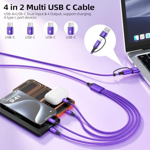 Image of 4 in 2 USB A /C to USB C Cable, USBC Multi Charging Cable [2 Pack, 5FT] | USB C Multi Charger Cable with 4 Type-C, USB to Type C Multiple Charging Cords for iPhone 17 /16, iPad, Galaxy Series and More
