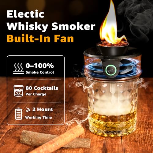 Electric Whiskey Smoker Kit with Torch, Premium Wooden Box, 4 Wood Chips, Ice Molds, Recipes, Cocktail Smoker Kit for Bourbon & Old Fashioned, Ideal Gift for Dad, Husband and Men (No Butane) by iFumado - Image 4