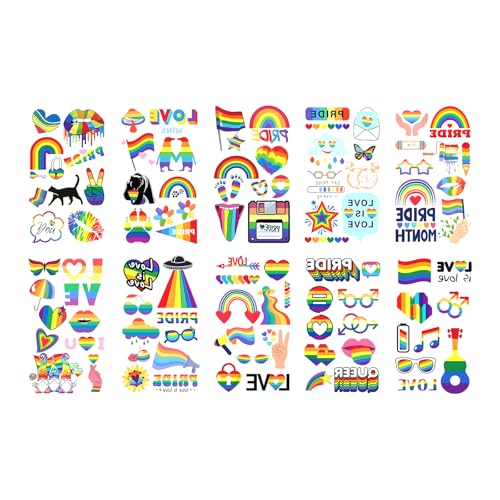 Safe Skin Friendly Temporary Tattooes 10 Glossy Prides Designs LGBTQ Party Favor Queer Celebration Accessories LGBTQ Party Decorations