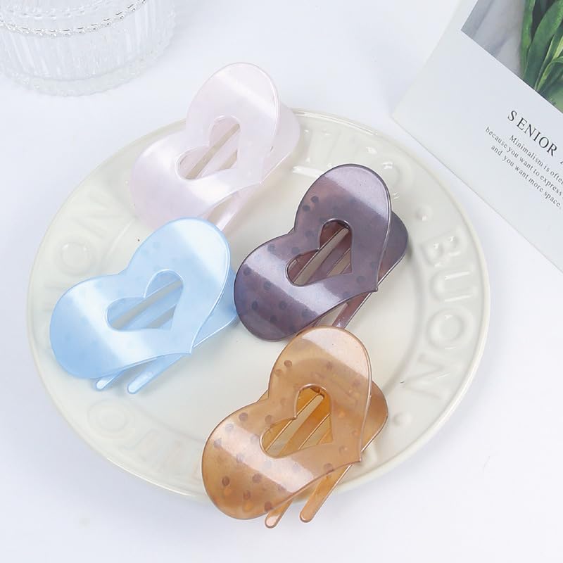 4 PCS Flat Hair Clips for Women - French Large Heart Claw Clips for All Hair Hairstyles - Image 6