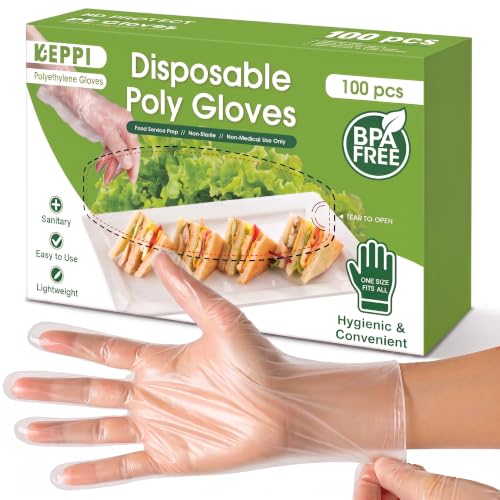 Keppi 100 pcs Disposable Gloves - BPA &amp; Latex Free - Gloves Disposable Latex Free - For Food Handling - Food Safe - For Cooking - Bulk Purchase - Great Fit - Plastic
