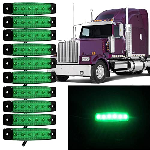 10個24V 6SMDグリーントラックライトLEDマーカーライトカーバストラックローリーサイドマーカーインジケータートレーラーライトリアサイドランプ