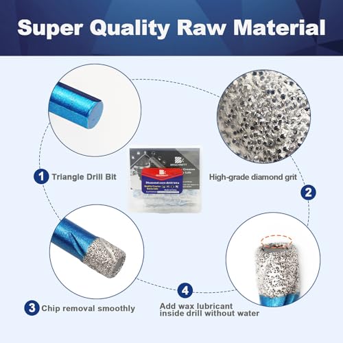 Image of Dry Diamond Core Drill Bit Set,BRSCHNITT1 /4 * 5 Diamond Hole Saw& 1 /4 inch*5 Carbide Drill bits with Triangle Shank for Porcelain Tile Ceramic Stone Granite Marble(10pcs)