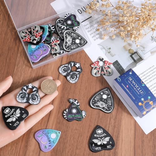 SUNNYCLUE 1 Box 24Pcs Gothic Style Ouijas Charm Planchette Charms Divination Board Metaphysical Message Board Acrylic Heart Shaped Teardrop Moth Snake Mushroom Charm for jewellery Making - Image 3