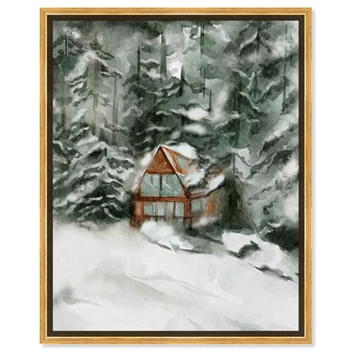 Art Remedy Winter In December Framed Landscape 1 Piece Canvas Wall Art Watercolor Style, 17.5' x 21.5', Gold Frame