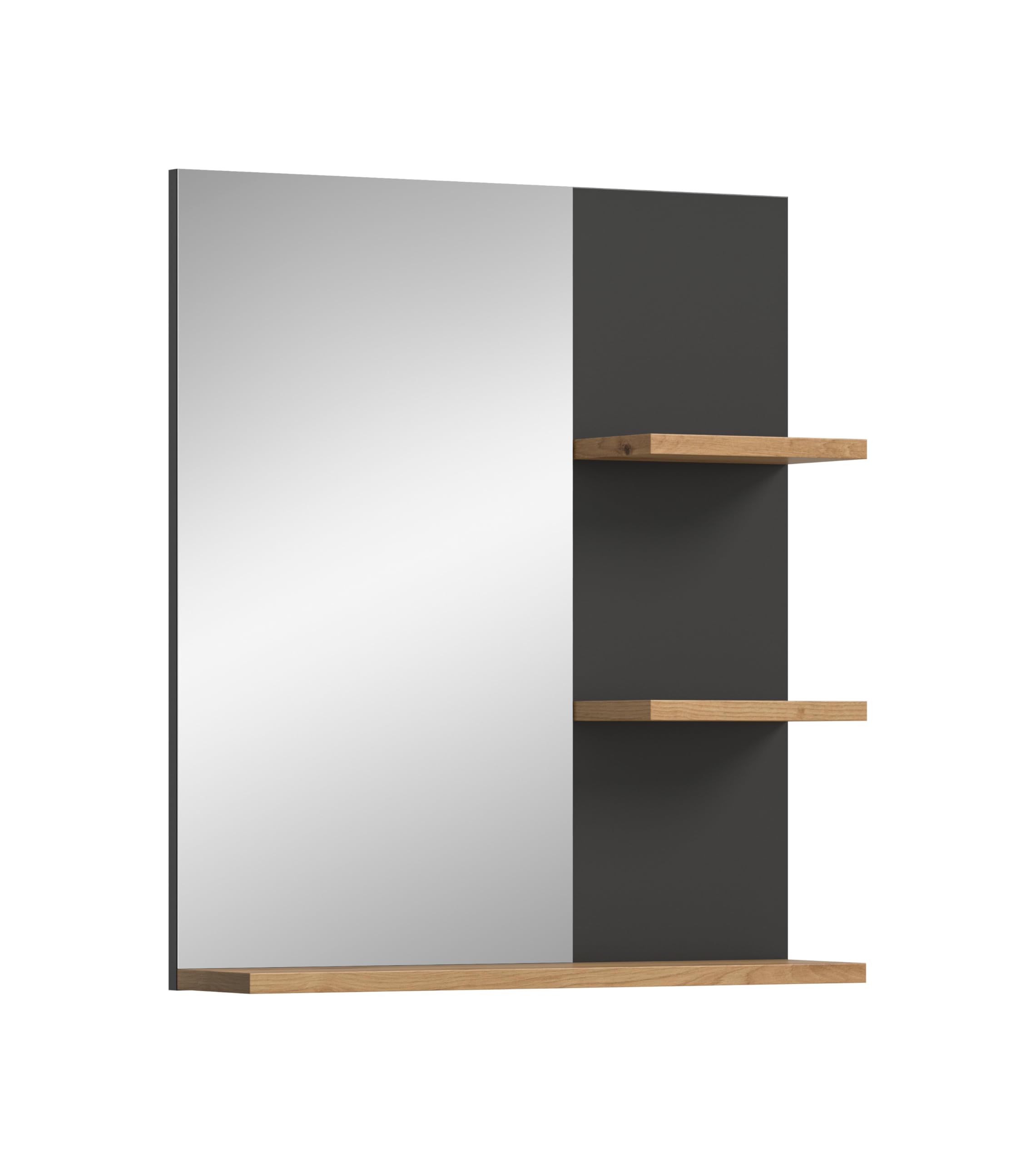 Badezimmer Canu Spiegel – Wandspiegel mit Ablage, Basaltgrau/Nachbildung Artisan Eiche, ca. 63 x 73 x 16 cm