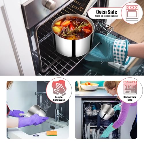 Joyfair 14cm Saucepan, 1 Litre Tri-Ply Stainless Steel Sauce Pan with Glass Lid, Small Milk Pan/Sauce Pot Cookware for Induction Gas Halogen Oven Electric Ceramic, Non Toxic & Easy to Clean, Silver - Image 6