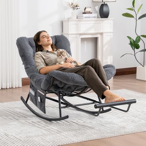 MARSBIRD Schaukelstuhl mit Verlängerbarer Fußhocker, Indoor & Outdoor-Rattansessel ohne Armlehnen...