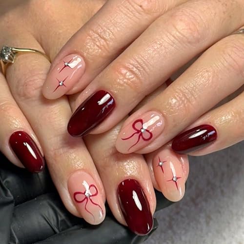 Mivota Soft Gel Press On Nails Medium Almond – Burgundy