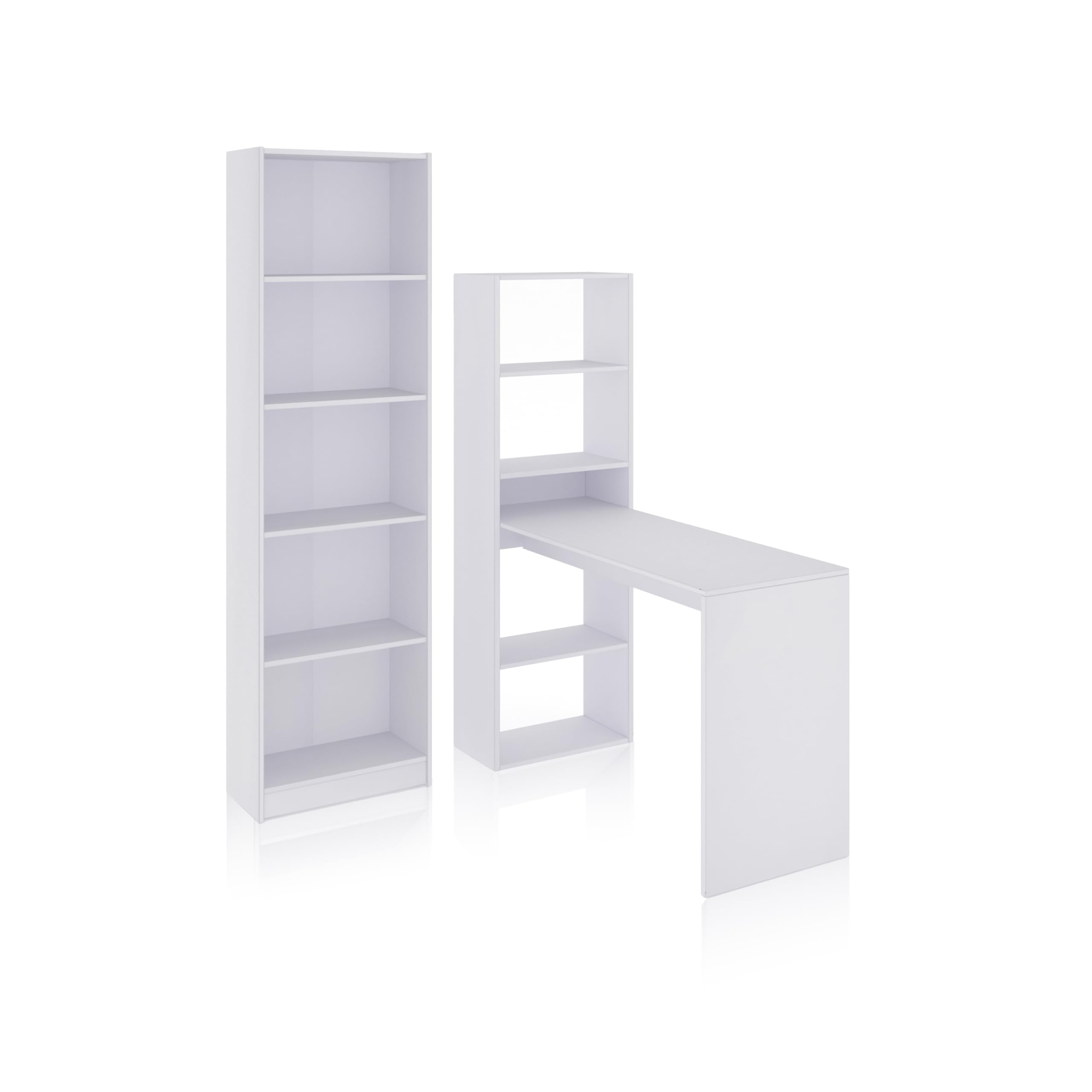 duehome | Pack de Escritorio y estantería, Mesa de Estudio con Estantería Juvenil, Conjunto de Escritorio, Modelo Cosmic Plus, Acabado en Blanco Artik