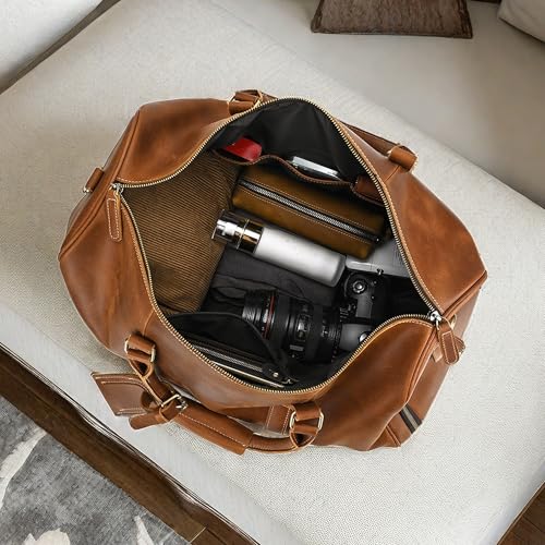 Full Grain Leather Travel Duffle Bag, laptop bag, camera bag, Overnight Weekend Leather Bags Sports Gym Duffle (Brown)3