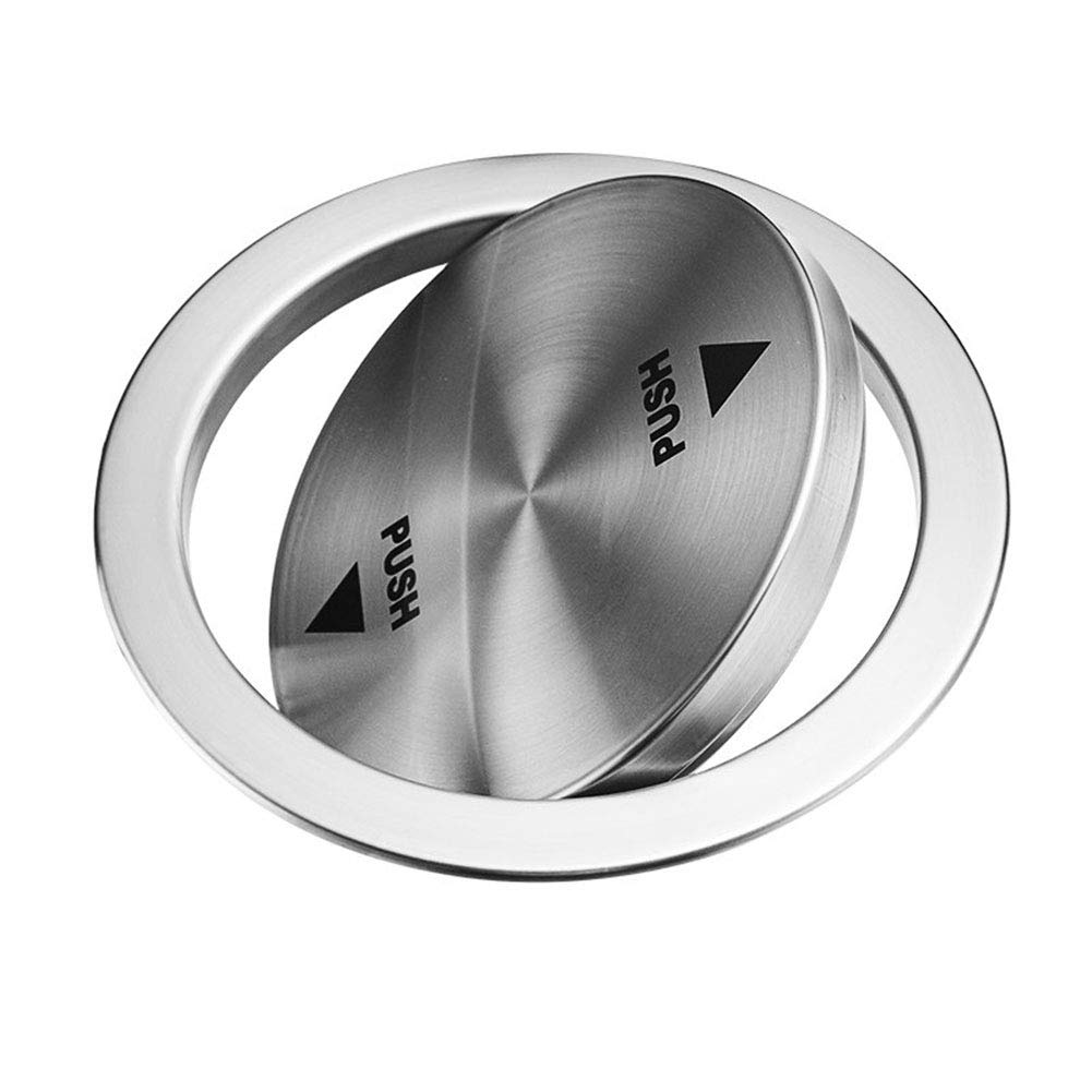 stainless steel bin lid, Trash Bin Built-In Balance Flap Cover Lid, Countertop Stainless Steel Grommet Recessed Can Lid，Brown(Silver)