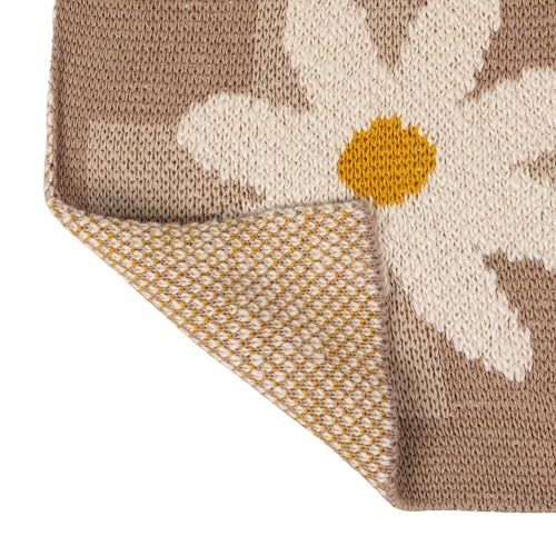 Image of Creative Co-Op Cotton Knit Baby Blanket with Daisies and Check Pattern, Multicolor
