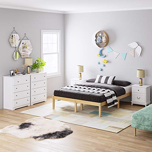 White Dresser with 4 Drawers, Modern Wide Chest of Drawers, Solid Wood Frame, Tall Storage Chest, Nightstand for Bedroom, Closet, Entryway, White