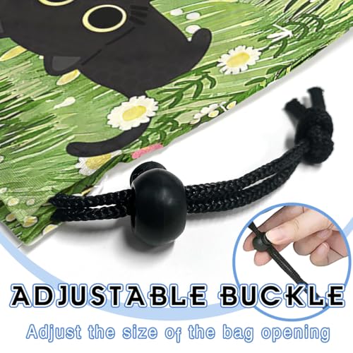 Image of Car Trash Bag Hanging Back of Seat Waterproof Small Cute Printed One-Handed Strap Drawstring Garbage Bags for Car-Black Cat Floral