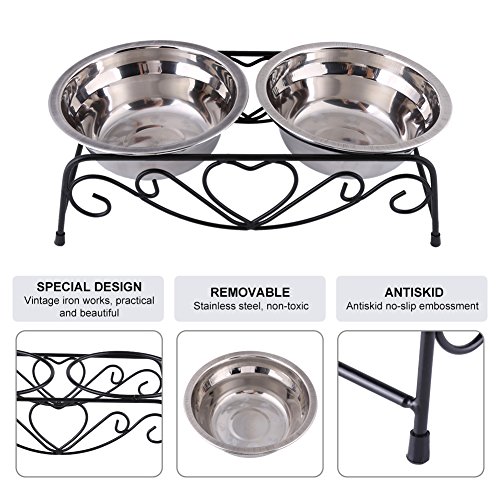 Yosoo Double Stainless Steel Bowls Cat Pet Food Water Feeder Dish Retro Iron Stand For Small Size Pet #TOP3