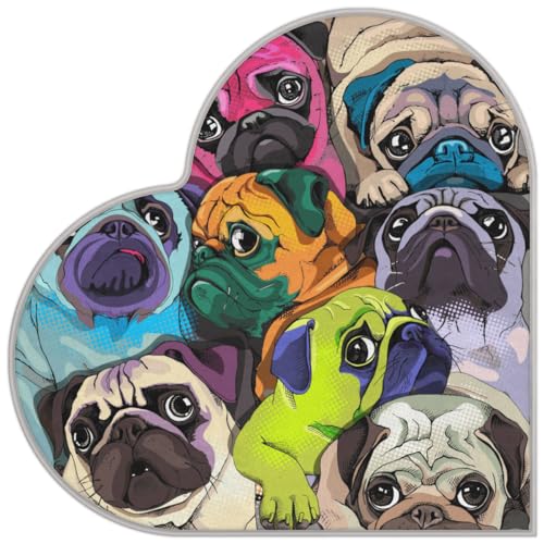 Bunte Bulldogge Hund Liebe Langhaar Verdickte Boden-Fußmatte Teppiche 80 cm Niedliche Französische Bulldogge Bereich Teppich für Wohnzimmer Küche Schlafzimmer Waschbar Rutschfeste Bodenmatte Teppich