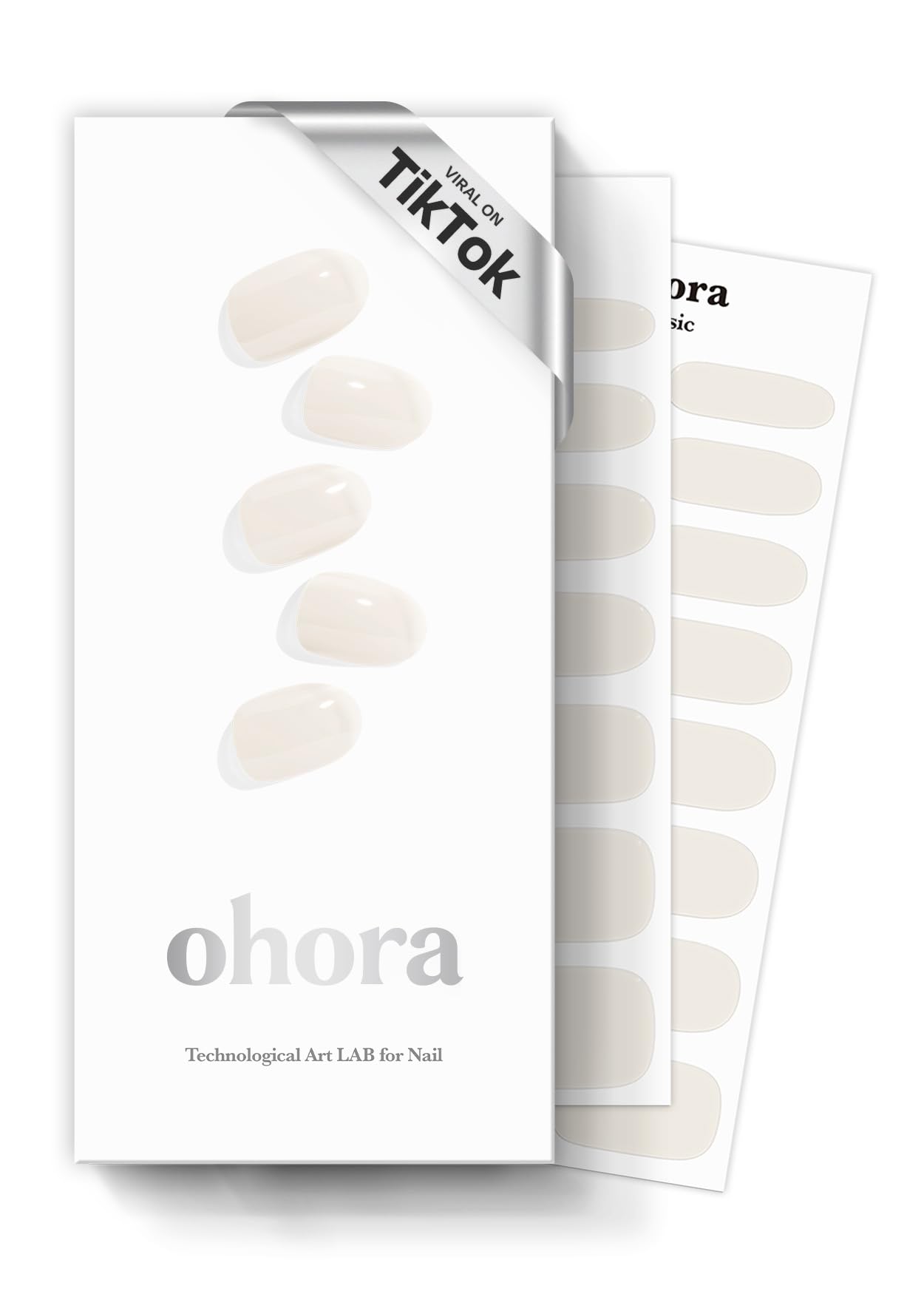ohora Semi Cured Gel Nail Strips (N Cream Cotton) - Works with Any UV Lamps, Salon-Quality, Long Lasting, Easy to Apply & Remove - Includes 2 Prep Pads, Nail File & Wooden Stick
